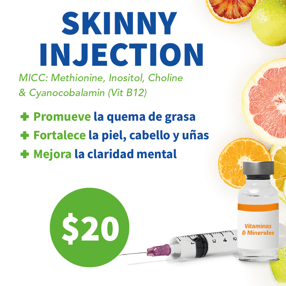 Skinny injection contiene una mezcla de vitaminas que promueve la quema de grasa