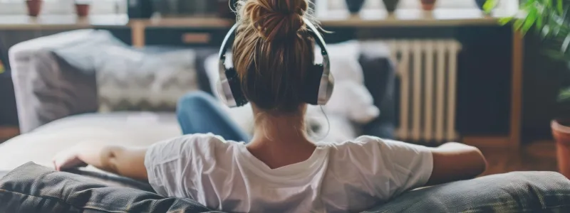 Adult relaxing with headphones listening to soft music.