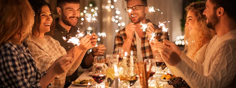 Table new year with fruits, vegetables, and water as healthy options